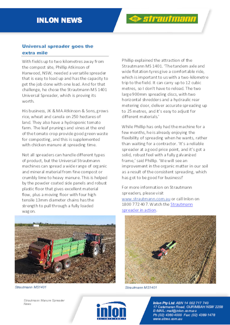 Universal spreader goes the extra mile